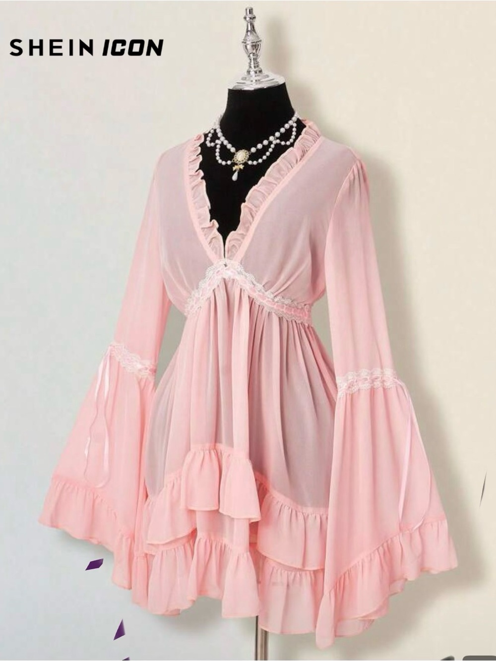 SHEIN Pink Ruffled Empire Waist Mini Dress